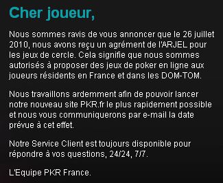 Annonce sur la page d'accueil du site pkr.fr