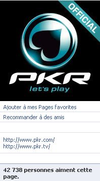 Pkr a de nombreux joueurs de poker et fan sur le reseau social Facebook