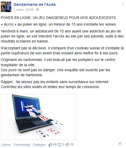 Message de prévention sur le poker en ligne